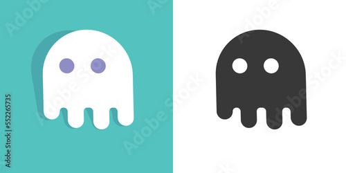 Ghost icon vector or sheet gost bogle cartoon black white pictogram graphic isolated illustration, cute shape silhouette flat simple design, idea of fly soul spirit funny clipart face editable image