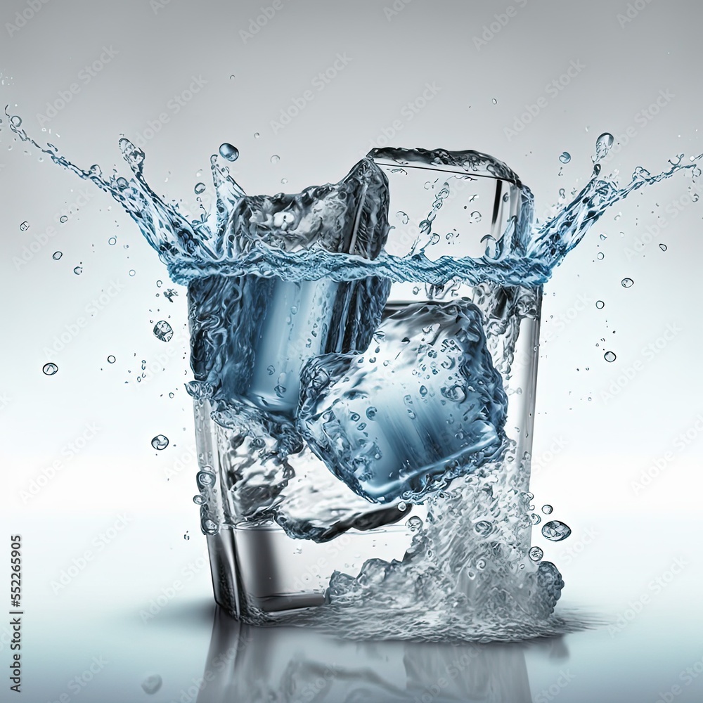 Water splashes and ice cubes in a glass, Generative AI, generative, AI ...
