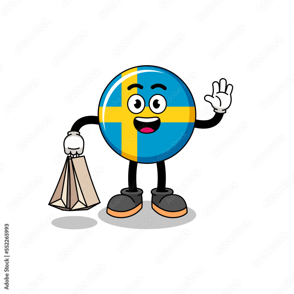 Cartoon of sweden flag shopping