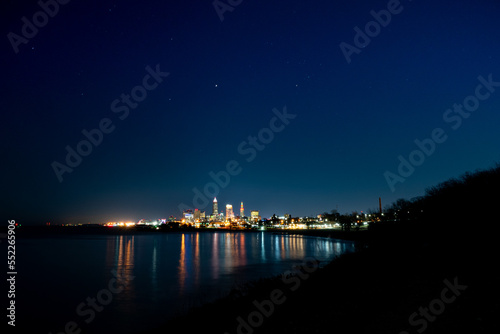 Nighttime long exposure of Cleveland on stary night.
