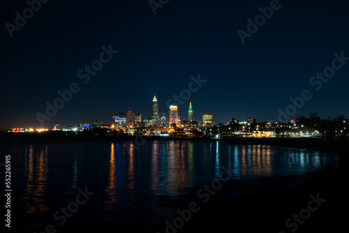 Nighttime photo of colorful Cleveland lights. © Albert Jackson