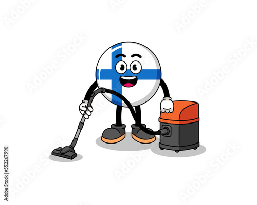 Character mascot of finland holding vacuum cleaner