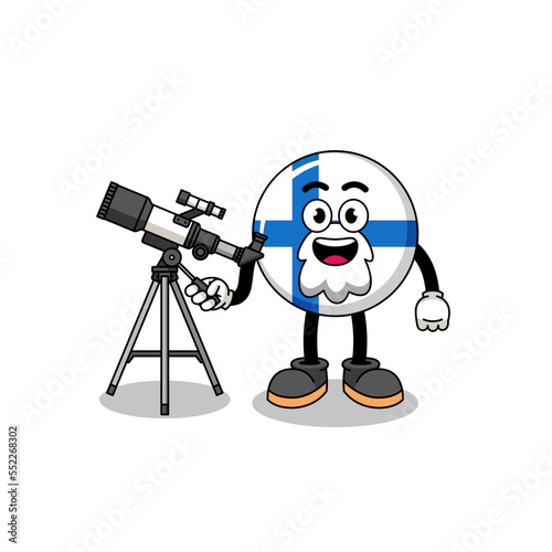 Illustration of finland mascot as an astronomer