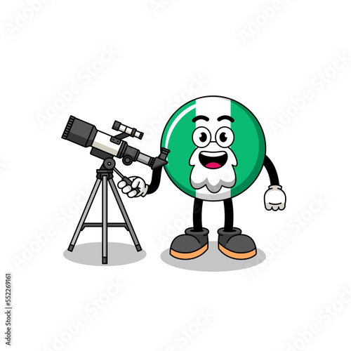 Illustration of nigeria flag mascot as an astronomer