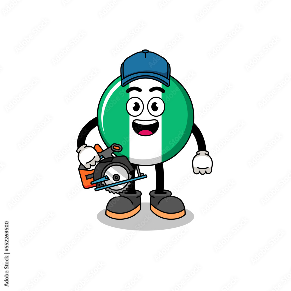 Cartoon Illustration of nigeria flag as a woodworker