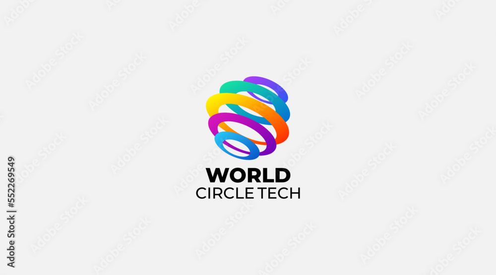 Gradient World Rings circle tech logo design vector template