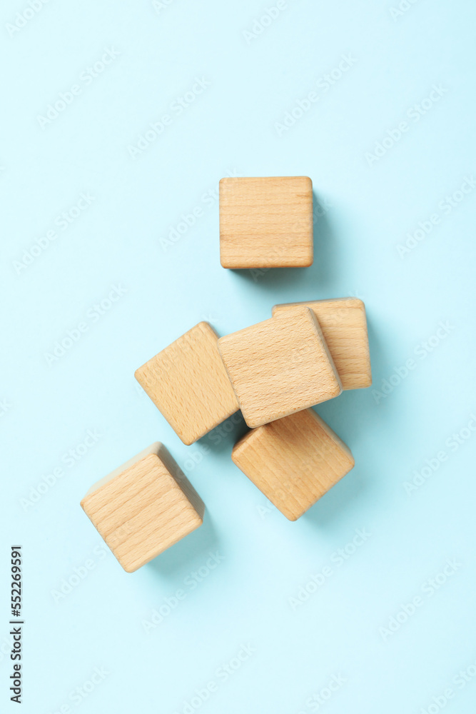 Blank wooden cubes for different concepts, top view