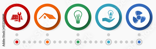 Renewable energy vector icons, solar power flat design web button set, colorful infographic template