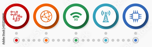 Technology vector icon set, mobility concept flat design buttons, business infographic template