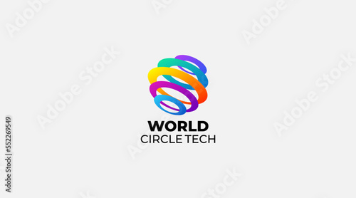 Gradient World Rings circle tech logo design vector template