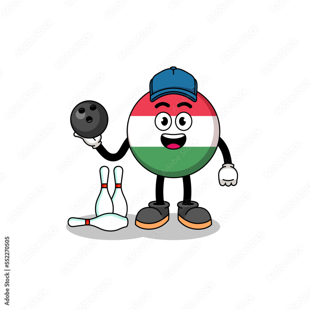 Mascot of hungary flag as a bowling player