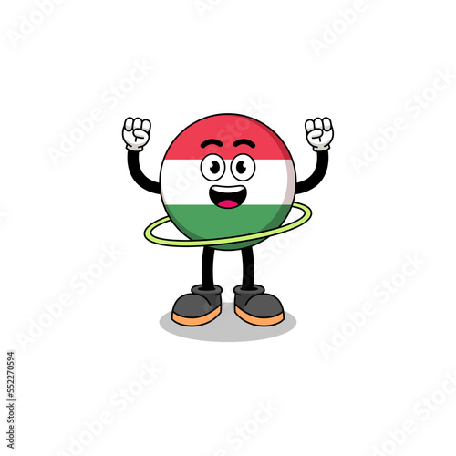 Character Illustration of hungary flag playing hula hoop