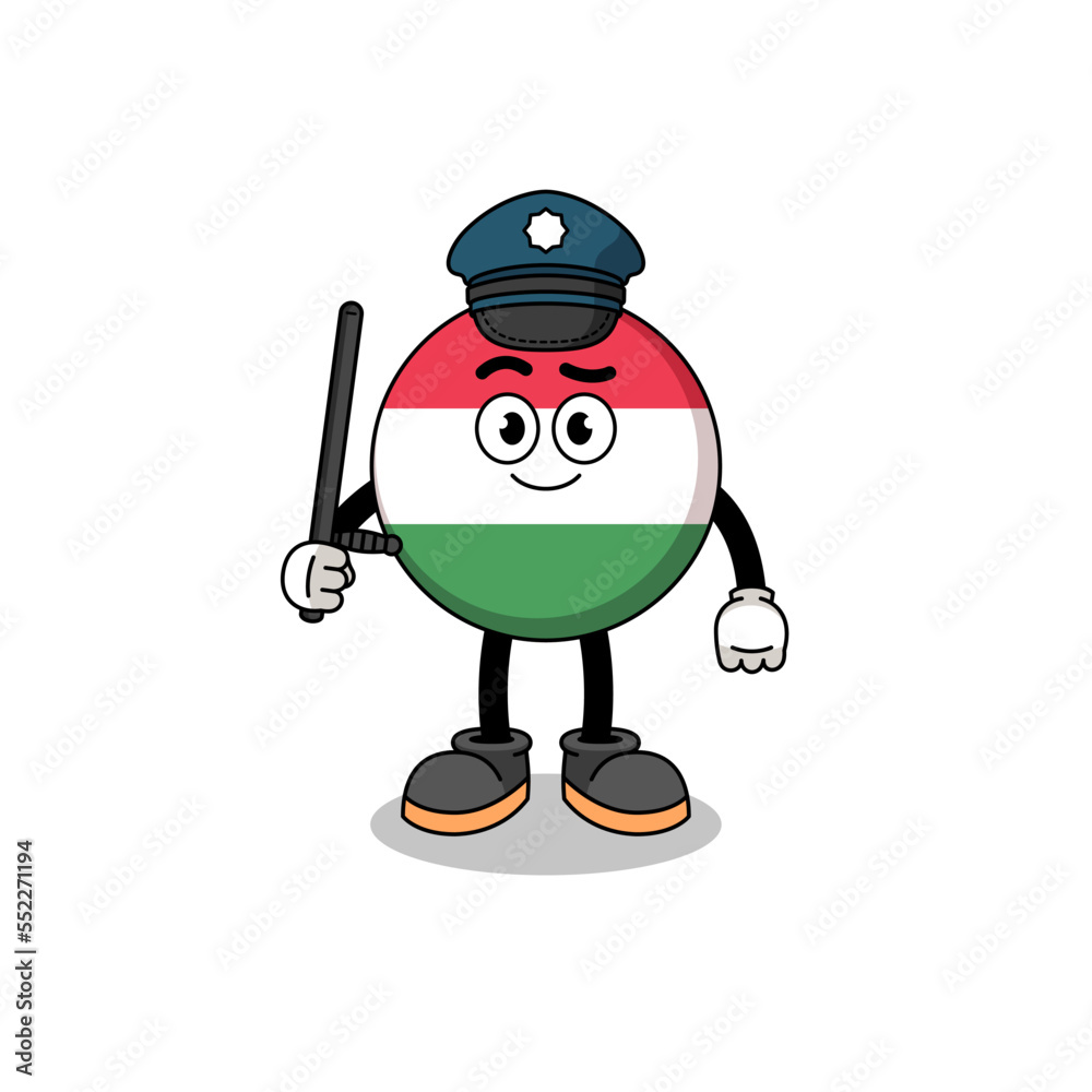 Cartoon Illustration of hungary flag police