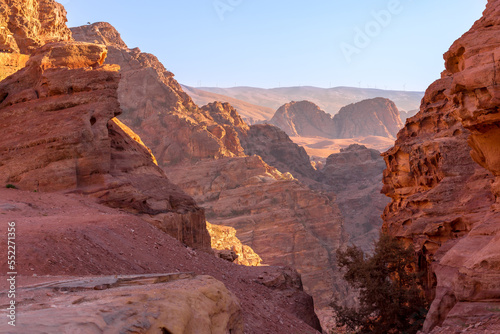 Sandstone canyon  rocks formations in Petra  Jordan  UNESCO World Heritage Site