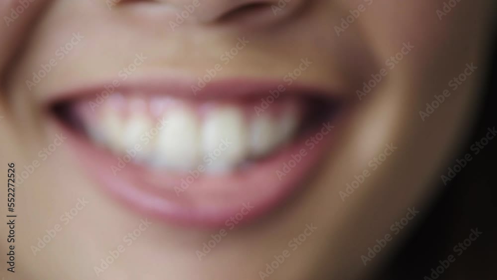 Teeth, mouth and smile with a black woman in studio on a dark background for carefree positivity closeup. Dentist, dental and lips with a happy female inside for tooth health or an oral product