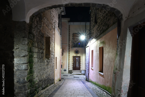 Fototapeta Naklejka Na Ścianę i Meble -  Night view of a street in Ruviano, a small village in the province of Caserta in Italy.	