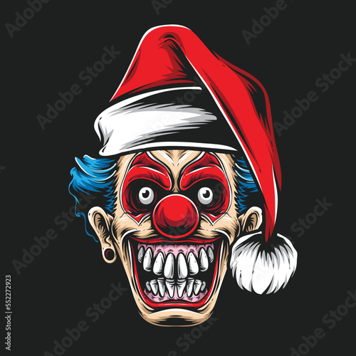 scary clown with santa hat vector