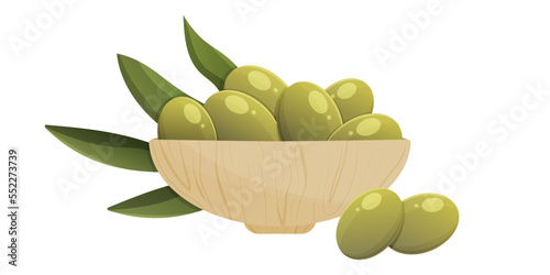 Wallpaper Mural Green olives on a plate. Cartoon vector isolated illustration Torontodigital.ca