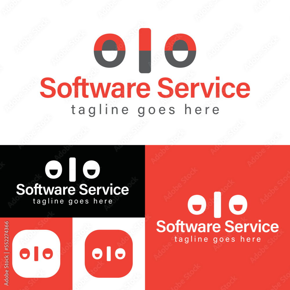 Fototapeta premium Simple software service logo. Creative concept, 010 that represents binary number. Minimalistic Vector Illustration. Modern logotype.