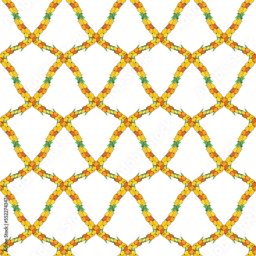 Sea buckthorn seamless pattern. Twigs with berries and leaves. Template with orange fresh berries for wallpaper