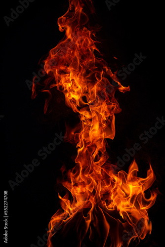 Texture of fire on a black background. Abstract fire flame background, large burning fire. © Volodymyr