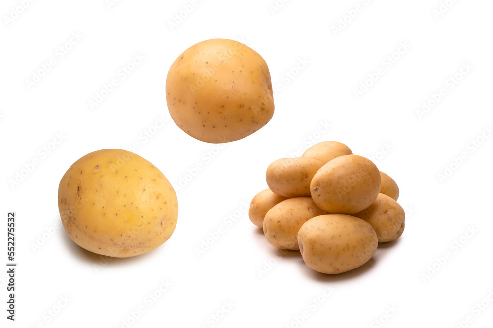 A group of fresh tasty potato isolated on white background.