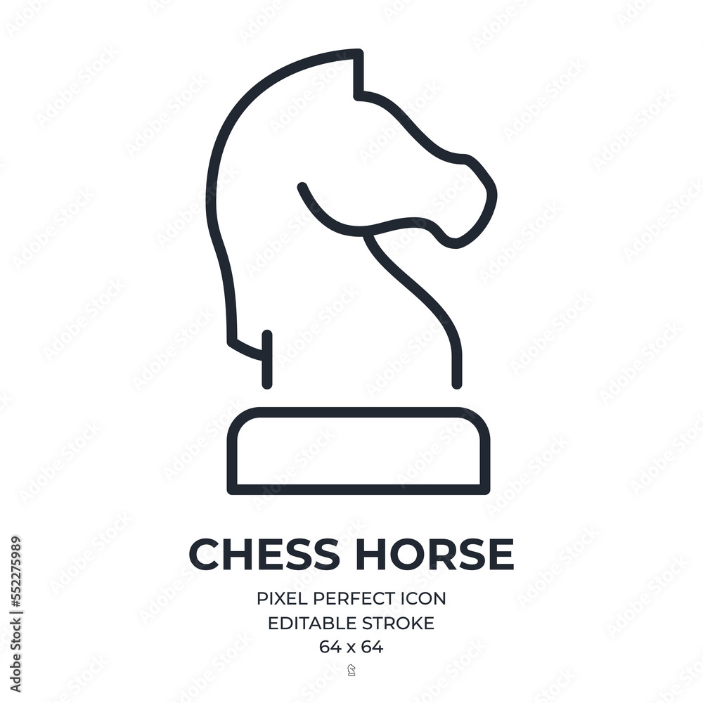 Chess horse editable stroke outline icon isolated on white background flat vector illustration. Pixel perfect. 64 x 64. Chess horse editable stroke outline icon isolated on white background flat vector illustration. Pixel perfect. 64 x 64.