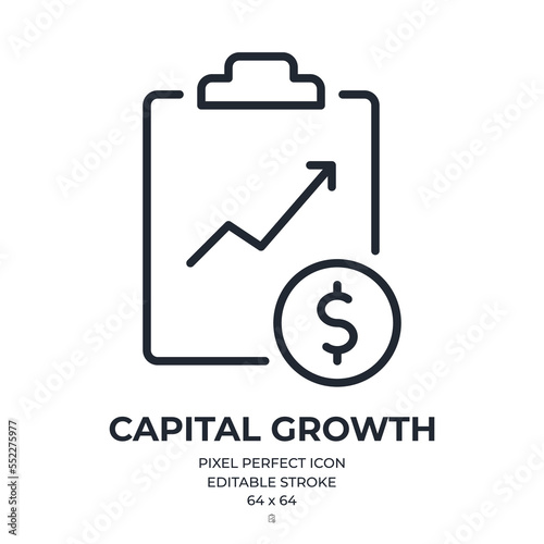Capital growth clipboard editable stroke outline icon isolated on white background flat vector illustration. Pixel perfect. 64 x 64.