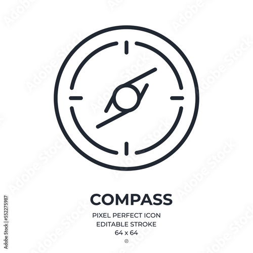 Compass editable stroke outline icon isolated on white background flat vector illustration. Pixel perfect. 64 x 64.