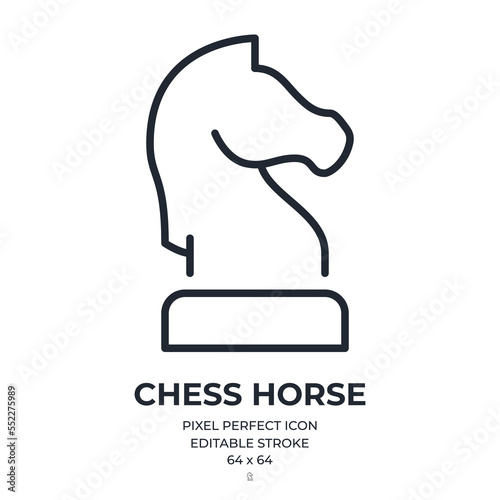 Chess horse editable stroke outline icon isolated on white background flat vector illustration. Pixel perfect. 64 x 64.