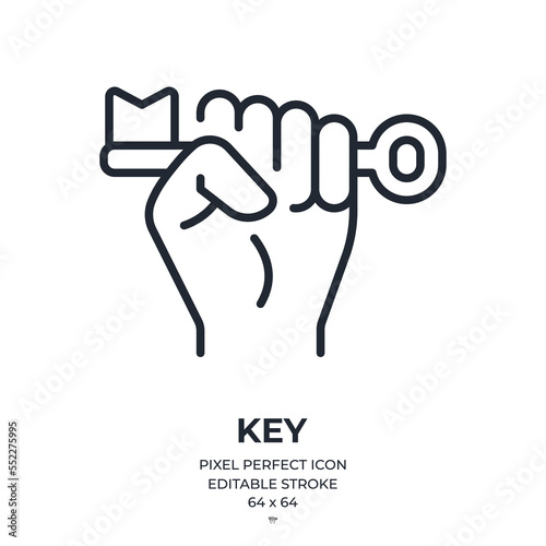 Key editable stroke outline icon isolated on white background flat vector illustration. Pixel perfect. 64 x 64.