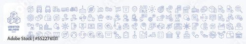 Logistic delivery and Goods Icon set, including icons like Truck, box, track, mobile, online, computer, godown and more. vector illustrations