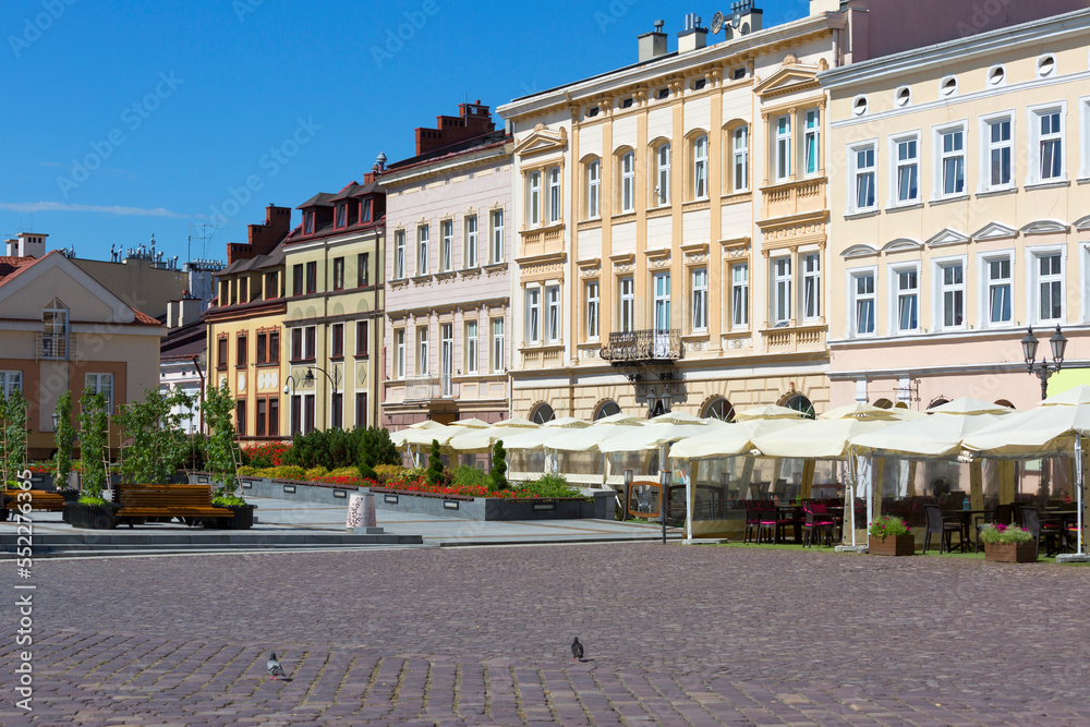 Main market square with historic tenement houses, Rzeszow, Poland