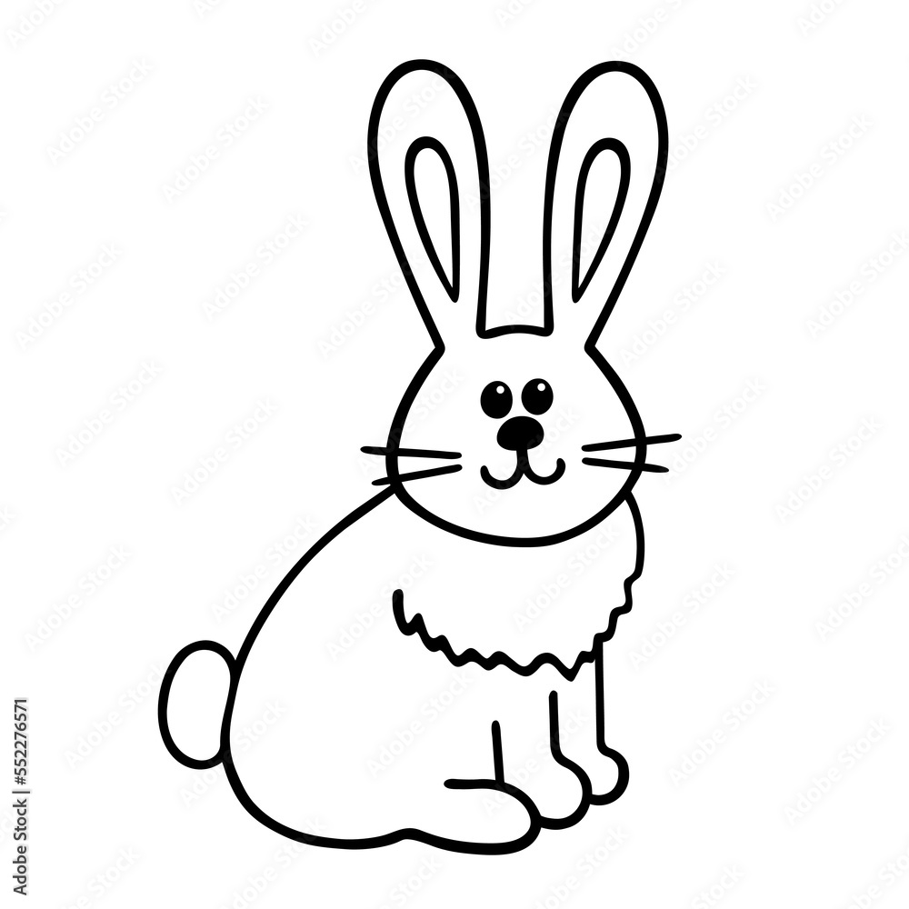 Obraz premium Cute rabbit. Doodle. Outline of a sitting bunny. Isolated element on white background. Lepus.