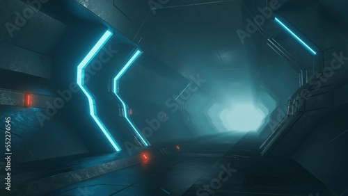 Rendering of a science fiction corridor hallway