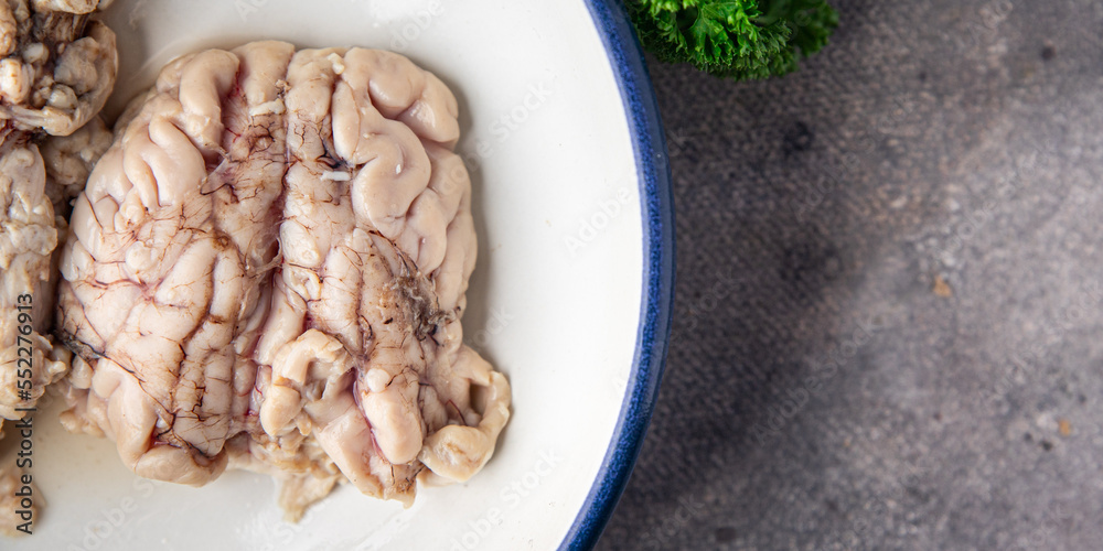 pork brain raw offal fresh meat meal food snack on the table copy space food background rustic top view pork brain raw offal fresh meat meal food snack on the table copy space food background rustic top view