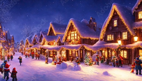 Christmas village at night