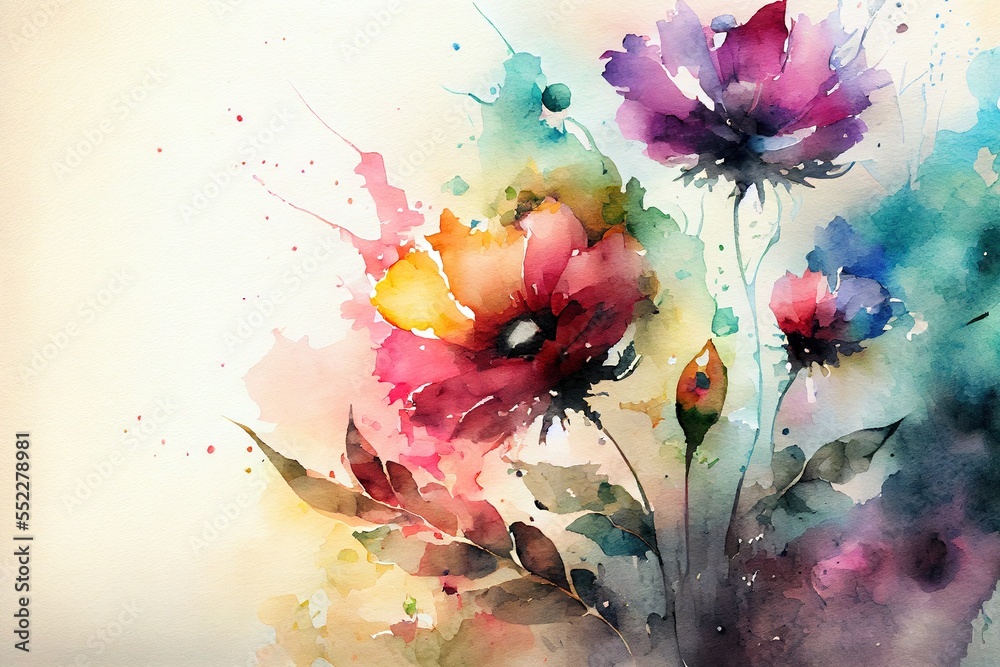 custom made wallpaper toronto digitalBeautiful flowers, watercolour painting. Generative art