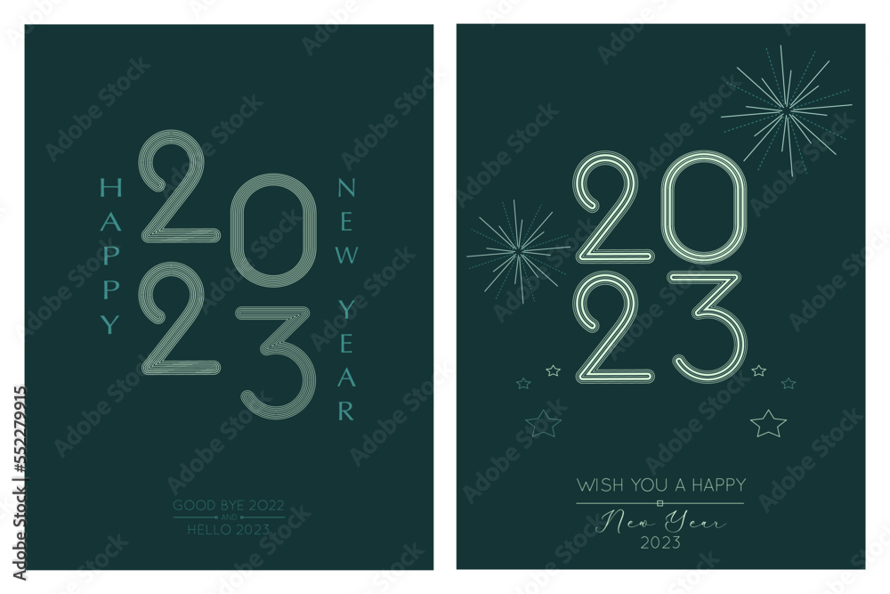 2023 background Happy New Year with a modern retro design. The upright set is great for cards, flyers, brochures, and advertising poster templates. Vector illustration.