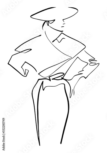 Rerto fashion woman abstract portrait, line art, quick sketch, vector illustration, girl beauty minimalist