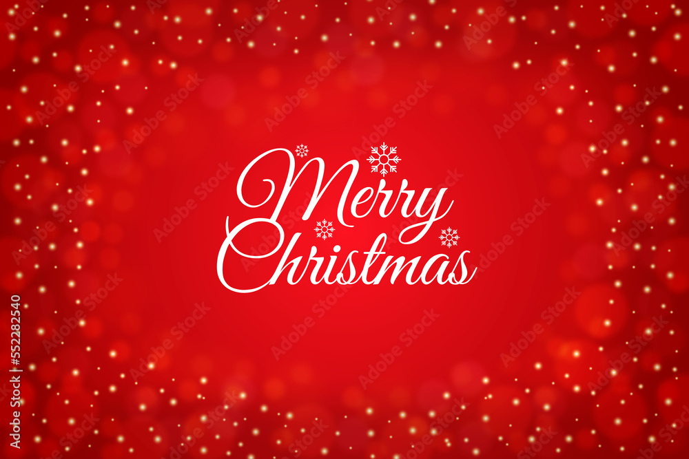 Merry Christmas Holiday Banner on Bright Red Blurred Background