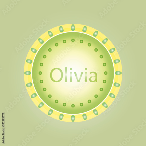 The female name is Olivia. Background with the female name. A postcard for Olivia. Congratulations for Olivia. A sticker for Olivia.