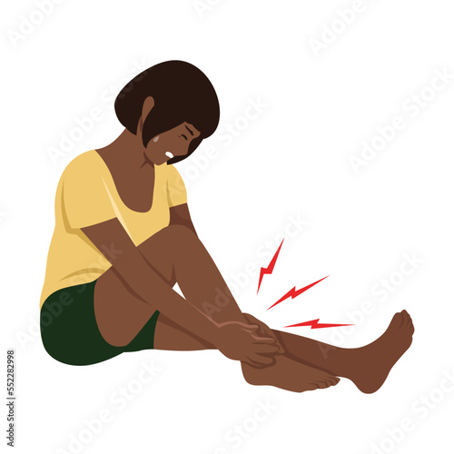 Girl with a leg sprain illustration in flat vector style on white background. Flat vector illustration isolated on white background