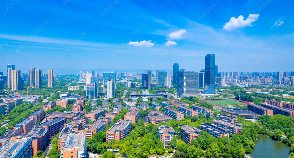 Naklejka premium Aerial Scenery of Zhejiang Wanli University, China