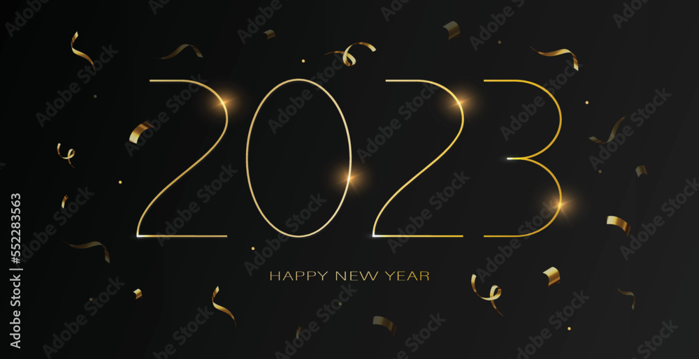 2023 New Year golden on abstract black background. Festive christmas ...