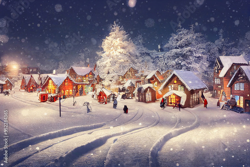 fairy tale Christmas village with snow