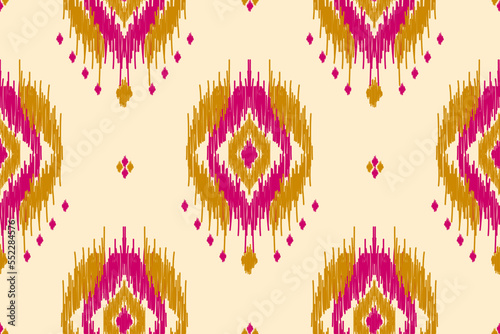 Ethnic ikat seamless pattern in tribal. Aztec geometric ethnic ornament print. Ikat pattern style. Design for background, wallpaper, illustration, fabric, clothing, carpet, textile, batik, embroidery.