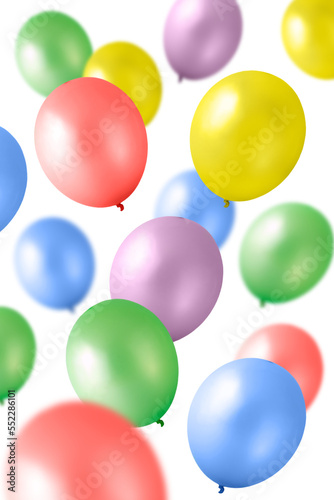 Set of flying colorfu balloons isolated on a transparent background.