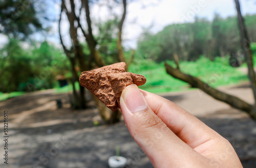 holding chocolate-flavored cereal snacks, triangular cereal photo