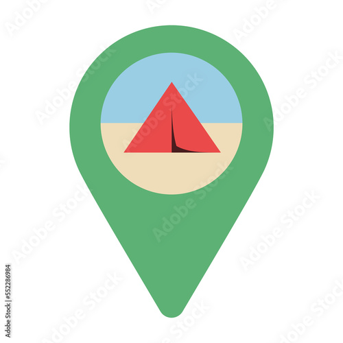 A pin illustration symbol for a camping site, transparent background